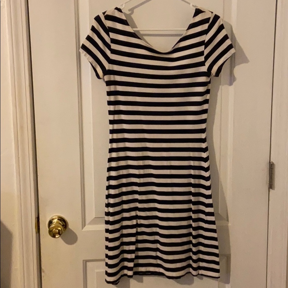 Black and white striped dress with back scoop neck